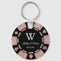 Rose Gold Poker Chip Casino Wedding Party Favour Key Ring