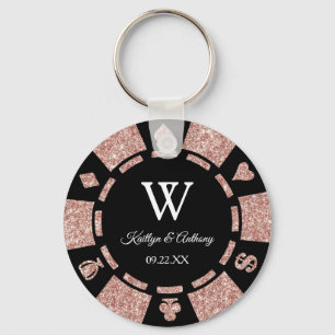 Rose Gold Poker Chip Casino Wedding Party Favour Key Ring