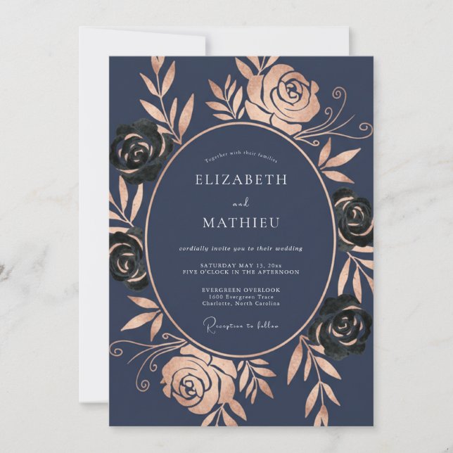 Rose Gold Polished Midnight Wedding Invitation (Front)