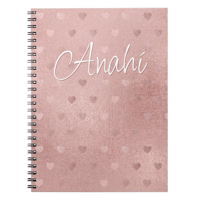 Rose Gold Polka Dot Hearts Metallic Pink Notebook (Front)
