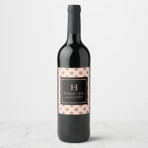 Rose Gold Polka Dot Monogrammed Wedding Wine Label
