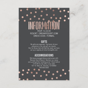Rose Gold Polka Dots and Charcoal Black Wedding Enclosure Card