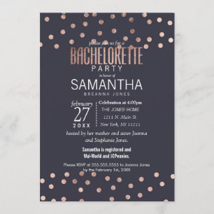 Rose Gold Polka Dots and Navy Blue Bachelorette Invitation
