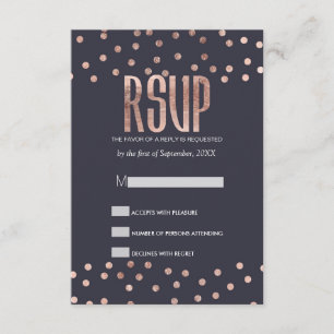 Rose Gold Polka Dots and Navy Blue RSVP Cards