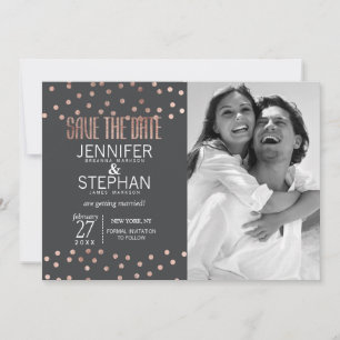 Rose Gold Polka Dots Charcoal Black Save the Date