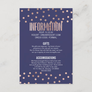 Rose Gold Polka Dots Light Navy Blue Wedding Enclosure Card