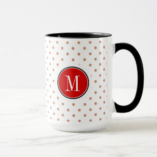 Rose-Gold Polkadots On White Red Accent Mug