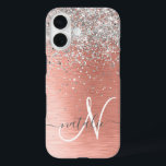 Rose Gold Pretty Girly Silver Glitter Sparkly iPhone 16 Case<br><div class="desc">Easily personalise this trendy chic phone case design featuring pretty silver sparkling glitter on a rose gold brushed metallic background.</div>