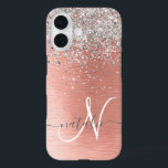 Rose Gold Pretty Girly Silver Glitter Sparkly iPhone 16 Case<br><div class="desc">Easily personalise this trendy chic phone case design featuring pretty silver sparkling glitter on a rose gold brushed metallic background.</div>