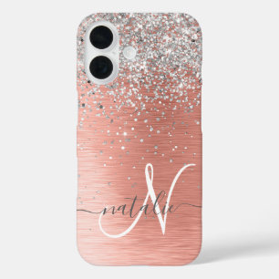 Rose Gold Pretty Girly Silver Glitter Sparkly iPhone 16 Case