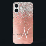 Rose Gold Pretty Girly Silver Glitter Sparkly iPhone 16 Plus Case<br><div class="desc">Easily personalise this trendy chic phone case design featuring pretty silver sparkling glitter on a rose gold brushed metallic background.</div>