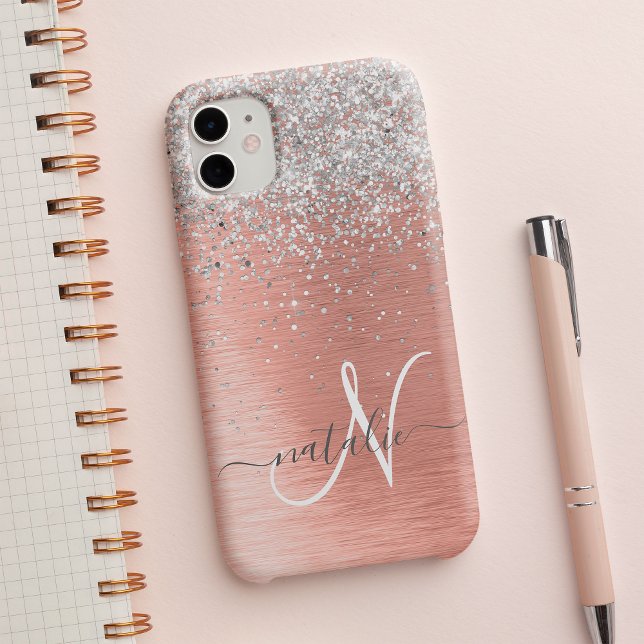 Rose Gold Pretty Girly Silver Glitter Sparkly Case-Mate iPhone Case (Creator Uploaded)