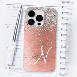 Rose Gold Pretty Girly Silver Glitter Sparkly Case-Mate iPhone 14 Pro Case<br><div class="desc">Easily personalise this trendy chic phone case design featuring pretty silver sparkling glitter on a rose gold brushed metallic background.</div>