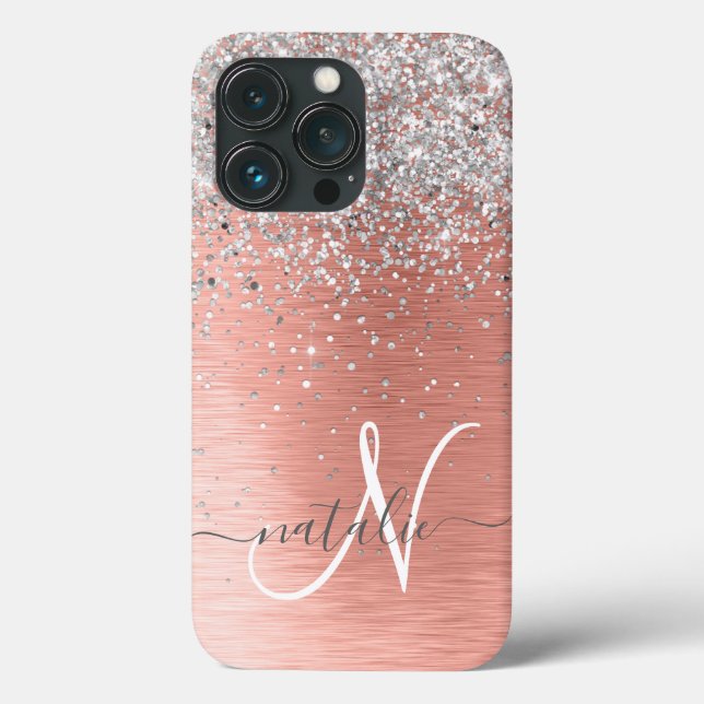 Rose Gold Pretty Girly Silver Glitter Sparkly Case-Mate iPhone Case (Back)