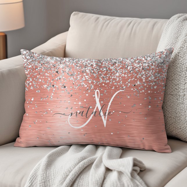 Rose Gold Pretty Girly Silver Glitter Sparkly Decorative Cushion (Creator Uploaded)