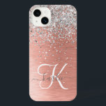 Rose Gold Pretty Girly Silver Glitter Sparkly iPhone 14 Plus Case<br><div class="desc">Easily personalise this trendy chic phone case design featuring pretty silver sparkling glitter on a rose gold brushed metallic background.</div>