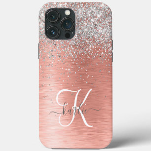Rose Gold Pretty Girly Silver Glitter Sparkly iPhone 13 Pro Max Case