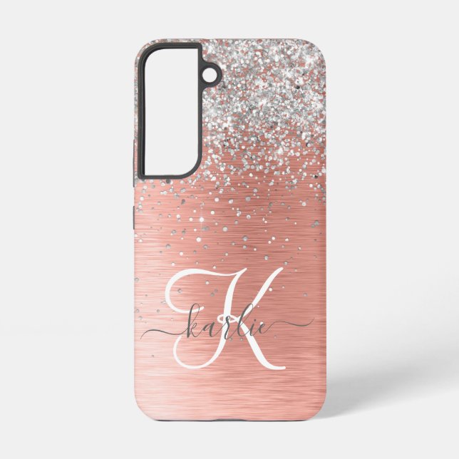 Rose Gold Pretty Girly Silver Glitter Sparkly Samsung Galaxy S22 Case (Back)