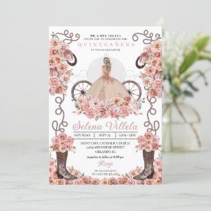 Rose Gold Princess Dress & Boots Quinceañera Invitation