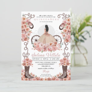Rose Gold Princess Dress & Boots Quinceañera Invitation