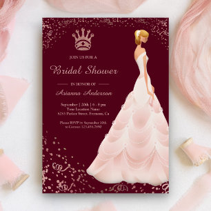 Rose Gold Princess Dress Burgundy Bridal Shower Invitation
