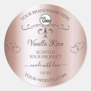 Rose Gold Product Labels Silver Ornate Hearts Logo