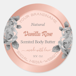 Rose Gold Product Packaging Labels Grey Flowers