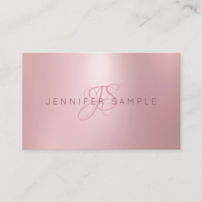 Rose Gold Professional Monogram Modern Simple Business Card (Front)