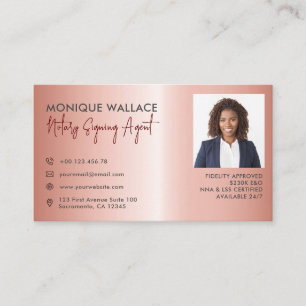 Rose Gold  Professional Photo Notary Service Business Card