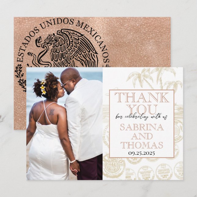 Rose Gold Puerta Vallarta Wedding Photo Thank You (Front/Back)