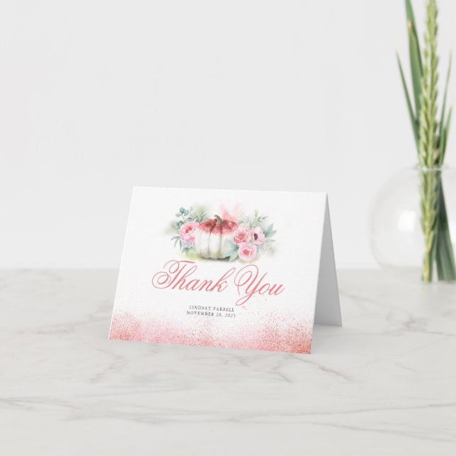 Rose Gold Pumpkin Fall Baby Shower Thank You Card (Front)
