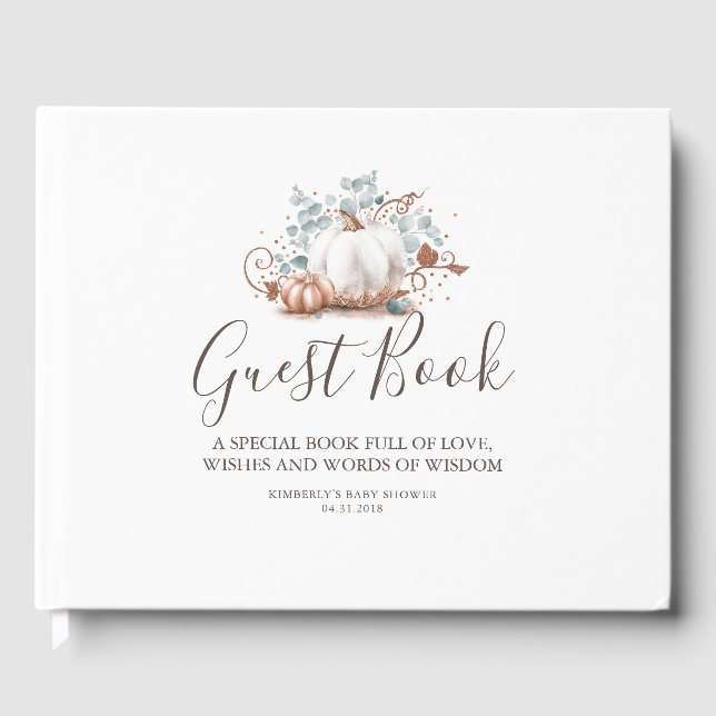 Rose Gold Pumpkin Fall Baby Shower Wishes & Wisdom Guest Book (Front)