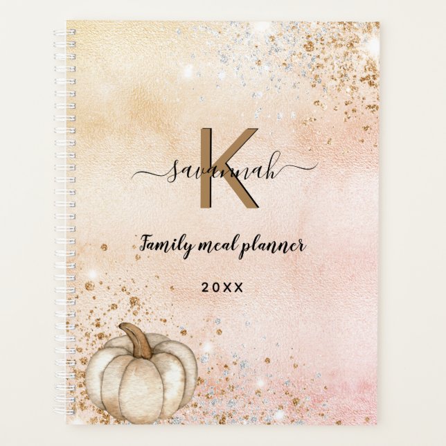 Rose gold pumpkin family meal planner (Front)