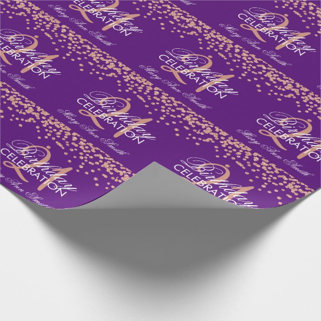 Rose Gold Purple 21st Birthday Glitter Confetti Wrapping Paper (Corner)