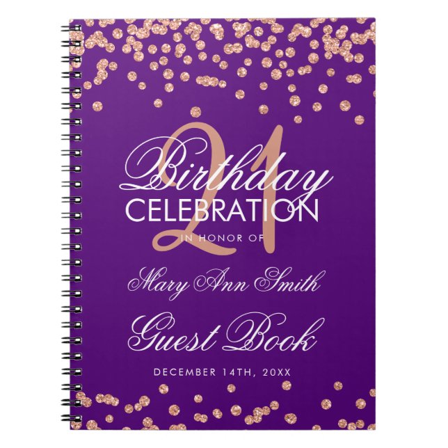 Rose Gold Purple 21st Birthday Guest Book Confetti (Front)