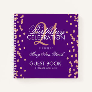 Rose Gold Purple 21st Birthday Guestbook Confetti Notebook