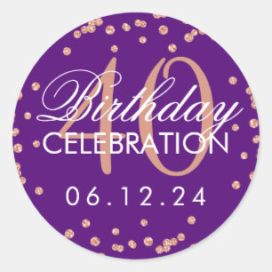 Rose Gold Purple 40th Birthday Glitter Confetti Classic Round Sticker