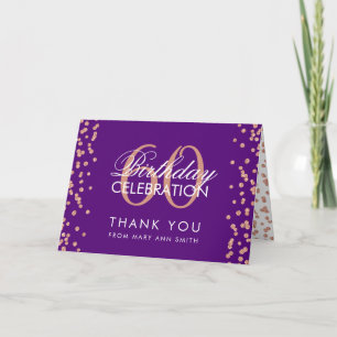Rose Gold Purple 60th Birthday Thank you Confetti Card