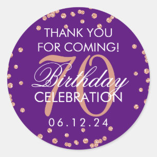 Rose Gold Purple 70 Birthday Thank You Confetti Classic Round Sticker