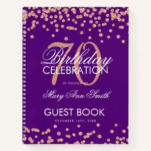 Rose Gold Purple 70th Birthday Guestbook Confetti Notebook