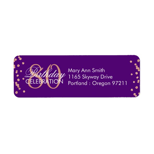 Rose Gold Purple 80th Birthday Glitter Confetti (Front)
