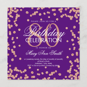 Rose Gold Purple 80th Birthday Glitter Confetti Invitation