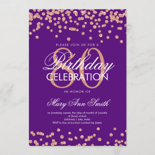 Rose Gold Purple 80th Birthday Glitter Confetti Invitation
