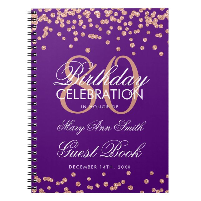 Rose Gold Purple 80th Birthday Guest Book Confetti (Front)
