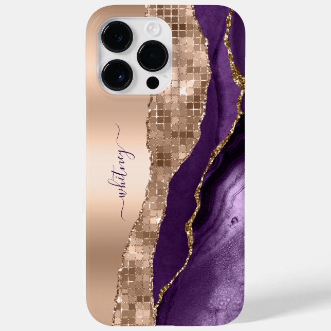 Rose Gold - Purple Agata Marble Glitter Trendy Case-Mate iPhone Case (Back)