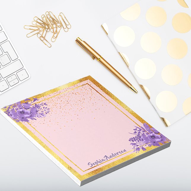 Rose gold purple florals name notepad (Creator Uploaded)