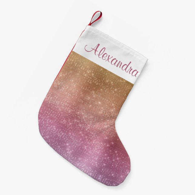 Rose Gold - Purple - Pink Sparkle - Add Your Name Small Christmas Stocking (Front (Hanging))