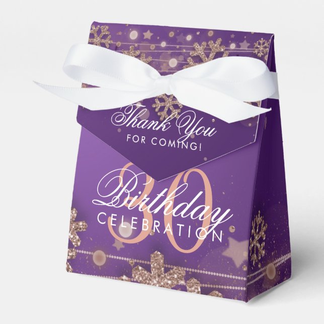 Rose Gold Purple Winter 30th Birthday Thank You Favour Box (Front Side)