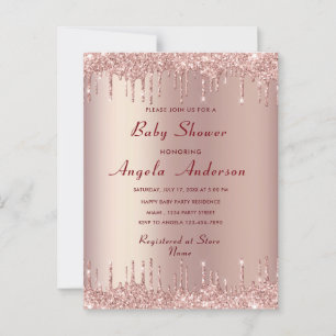 Rose Gold QR Code Baby Girl Shower Invitation Postcard
