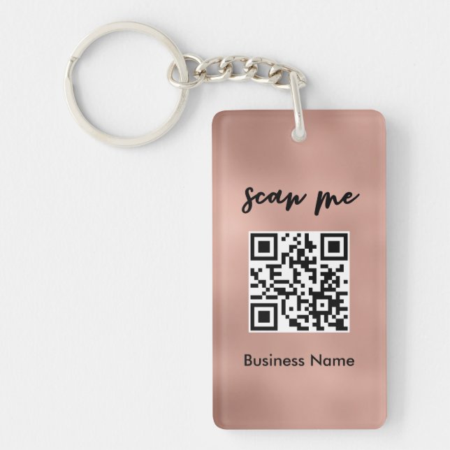 Rose Gold QR Code Business Card Your Logo Custom  Key Ring (Front)